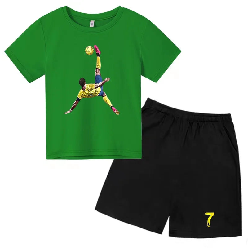 Ensemble CR7 Al Nassr – T-shirt et Short de 4 à 14 ans - Noir/vert