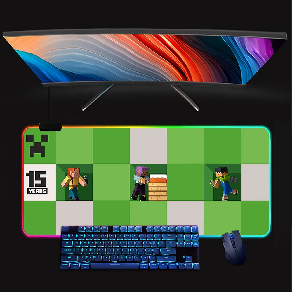 Minecraft LED-Gaming-Mauspad – RGB, rutschfest, große Größe