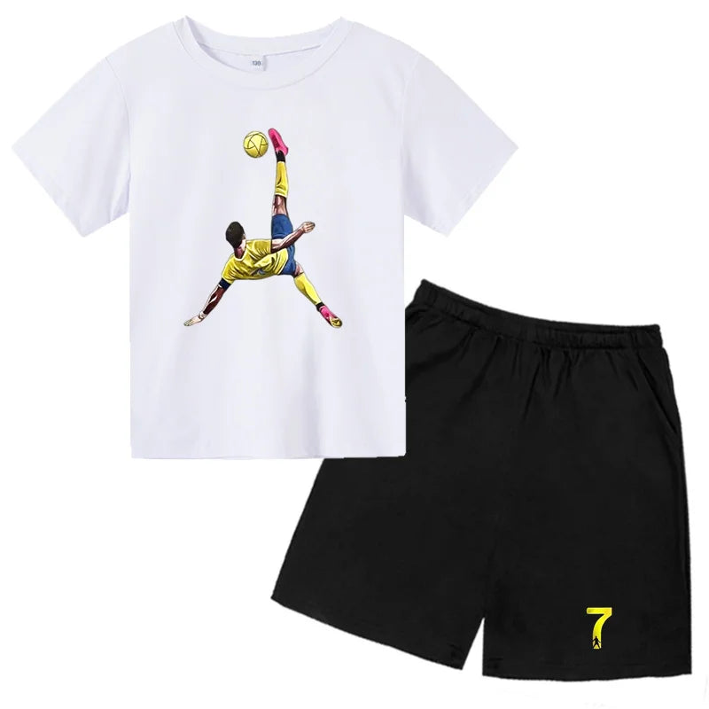 Ensemble CR7 Al Nassr – T-shirt et Short de 4 à 14 ans - Noir/Blanc