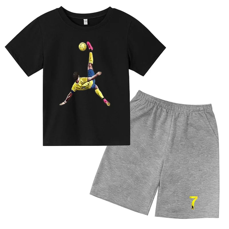 Ensemble CR7 Al Nassr – T-shirt et Short de 4 à 14 ans - Noir/gris