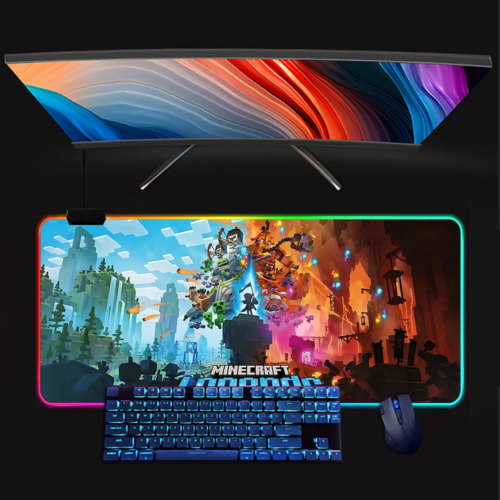 Minecraft LED-Gaming-Mauspad – RGB, rutschfest, große Größe