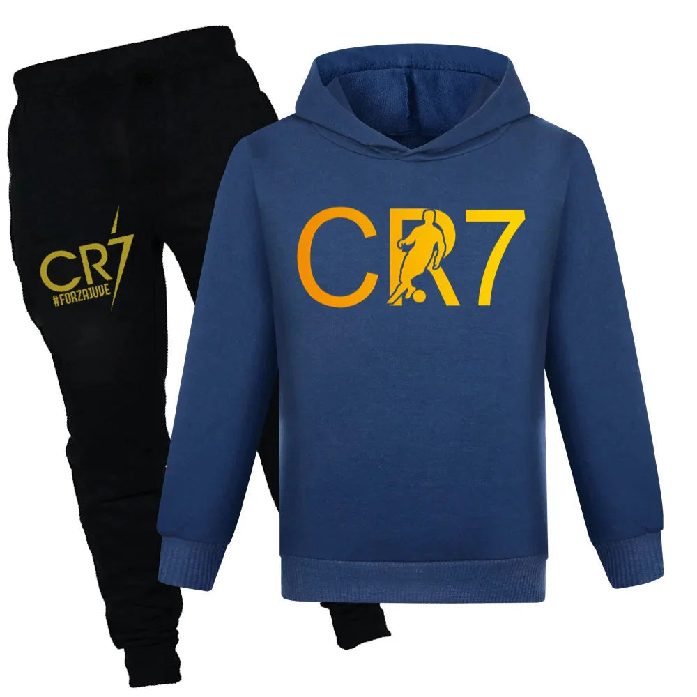Ensemble CR7 Enfant – Sweat à Capuche + Pantalon -Noir/bleu navy