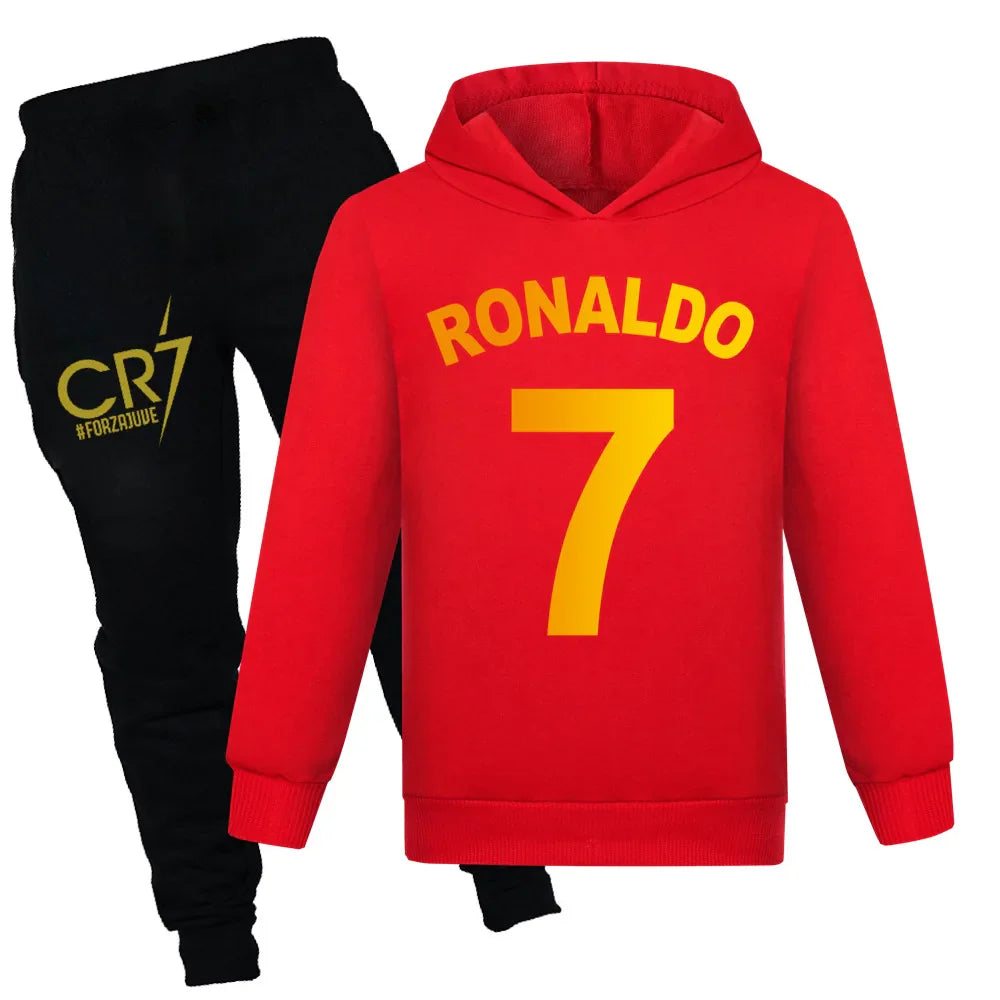 Ensemble cr7 Enfant – Sweat à Capuche + Pantalon -Noir/rouge
