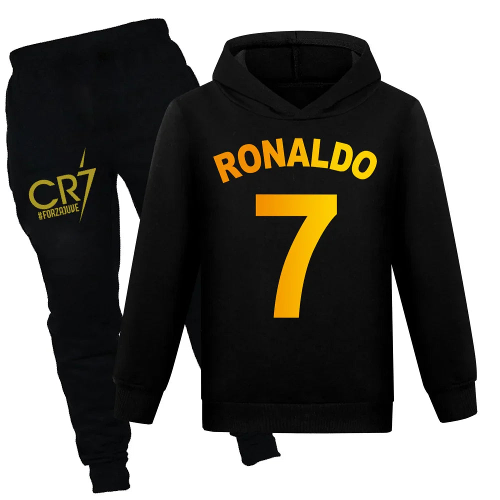 Ensemble CR7 Enfant – Sweat à Capuche + Pantalon -Noir/noir