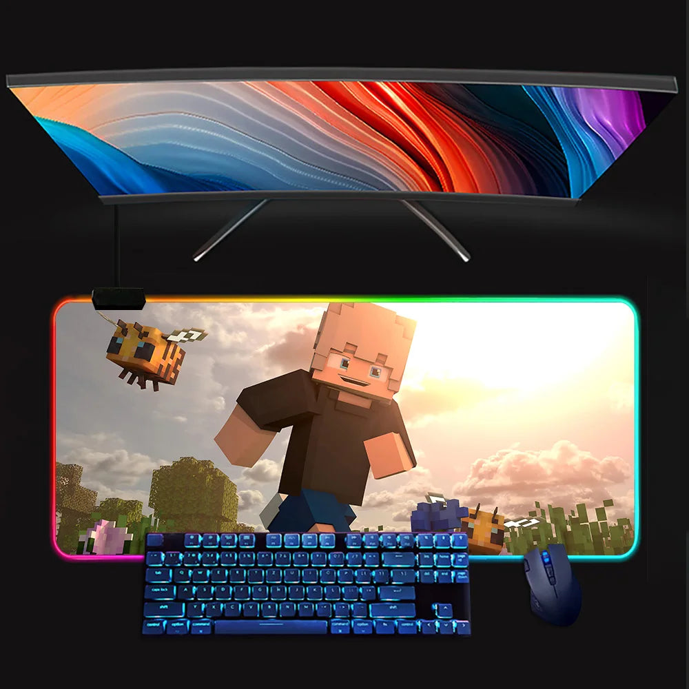 Minecraft LED-Gaming-Mauspad – RGB, rutschfest, große Größe