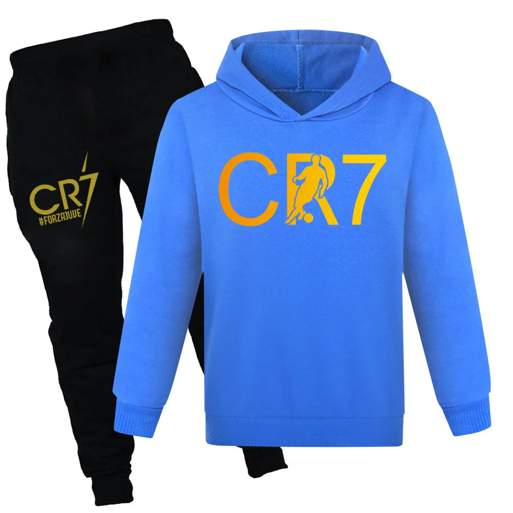 Ensemble CR7 Enfant – Sweat à Capuche + Pantalon -Noir/bleu