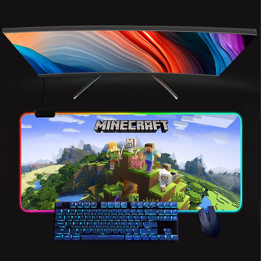 Minecraft LED-Gaming-Mauspad – RGB, rutschfest, große Größe